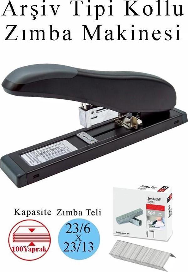 Büyük Boy Zımba Makinesi 1 Adet Arşiv Tipi Zımba Makinası 100 Sayfa Kapasite Zımba Teli Hediyeli Kollu Zımba Makinası - Image 1