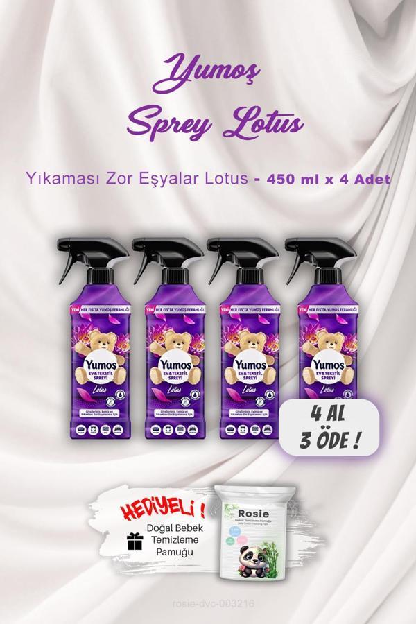 4 AL 3 ÖDE Yumoş Ev ve Tekstil Spreyi Lotus Yıkanması Zor Eşyalar 450 ml ROSIE Hediyeli - Image 1