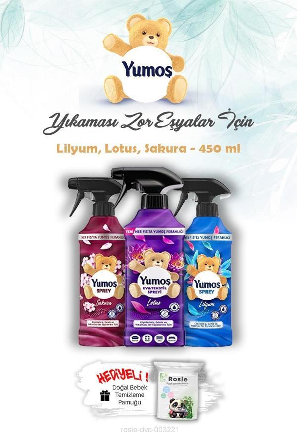 Lotus, Sakura ve Lilyum Yumoş 450 ml Yıkaması Zor Eşya Spreyi ROSIE Hediye - Image 1