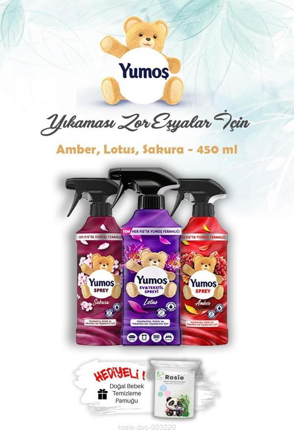 Yumoş 450 ml Yıkaması Zor Eşya Spreyi Lotus, Sakura ve Amber ROSIE Hediye - Image 1