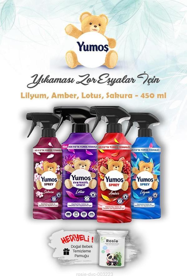 Yumoş Sprey Lotus, Sakura, Amber ve Lilyum 450 Ml Yıkanması Zor Eşyalar ve ROSIE - Image 1