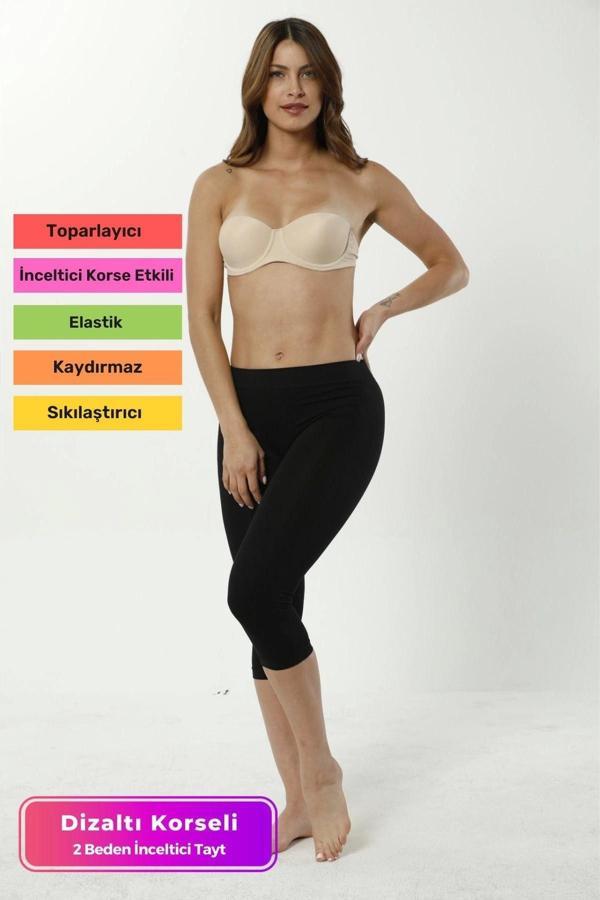 Premium Bel Kısmı Duble Çift Kat Garanti İki Beden İnceltir Toparlayıcı Diz Altı Lazer Korse Tayt - Image 1
