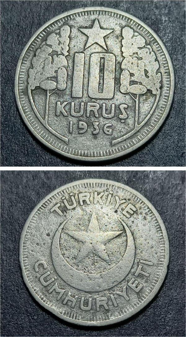 Escoines Koleksiyon 3996368168b611eb85 1936 10Kuruş (RR) Nadir çıkar ÇT/ÇT+ eski yerli madeni para - Image 1
