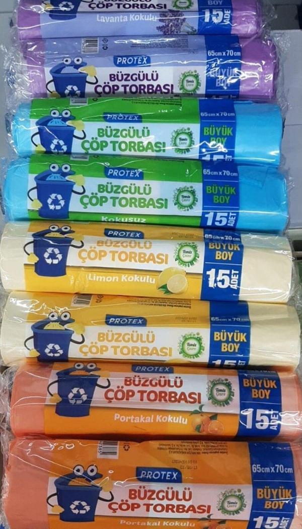 Protex Büzgülü Çöp Torbası Büyük Boy 8 Paket 120 Adet Protex - Image 1