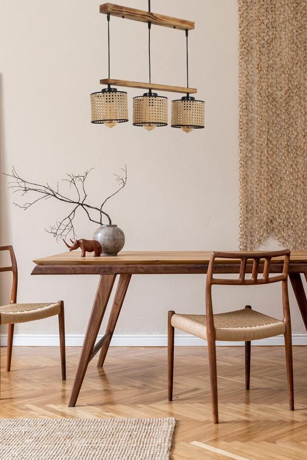 Lumexx David 3 Lü Sıralı Yanık Rattan Abajurlu Sarkıt - Image 1