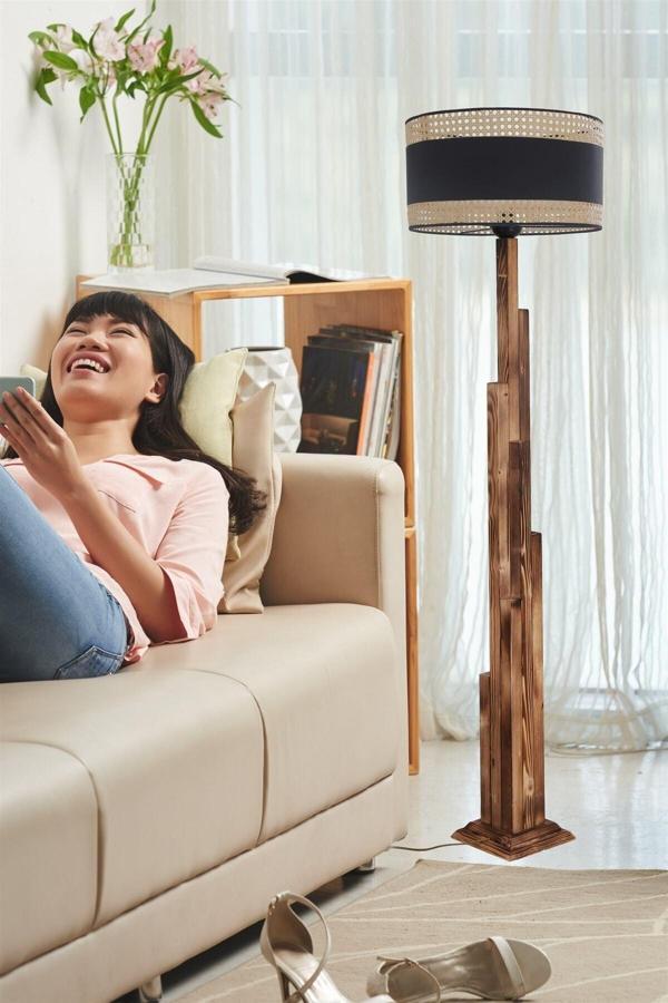 Lumexx Kule Yanık Lambader Silindir 03 Rattan Abajurlu - Image 1