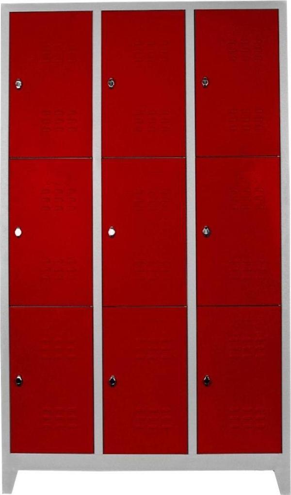 Jessan Ofis 9 Lu Eko Soyunma Dolabı Gri-kırmızı 97x200x37 cm - Image 1