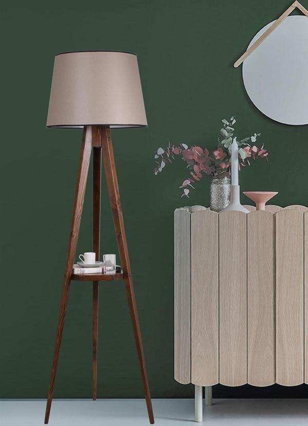 Lumexx Sehbalı Tripod Ceviz Lambader Silindir Koyu Gri Abajurlu - Image 1