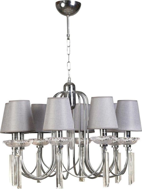 Lumexx Kontes 8 Li Krom Hasır Gri Abajurlu Avize - Image 1