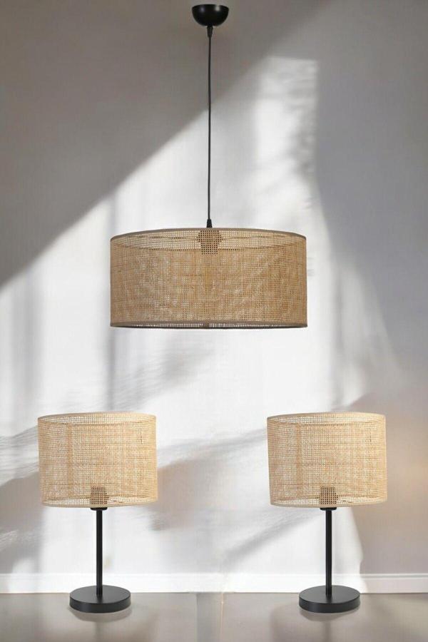 Lumexx Örgülü Rattan Abajur Avize 3 Lü Set - Image 1
