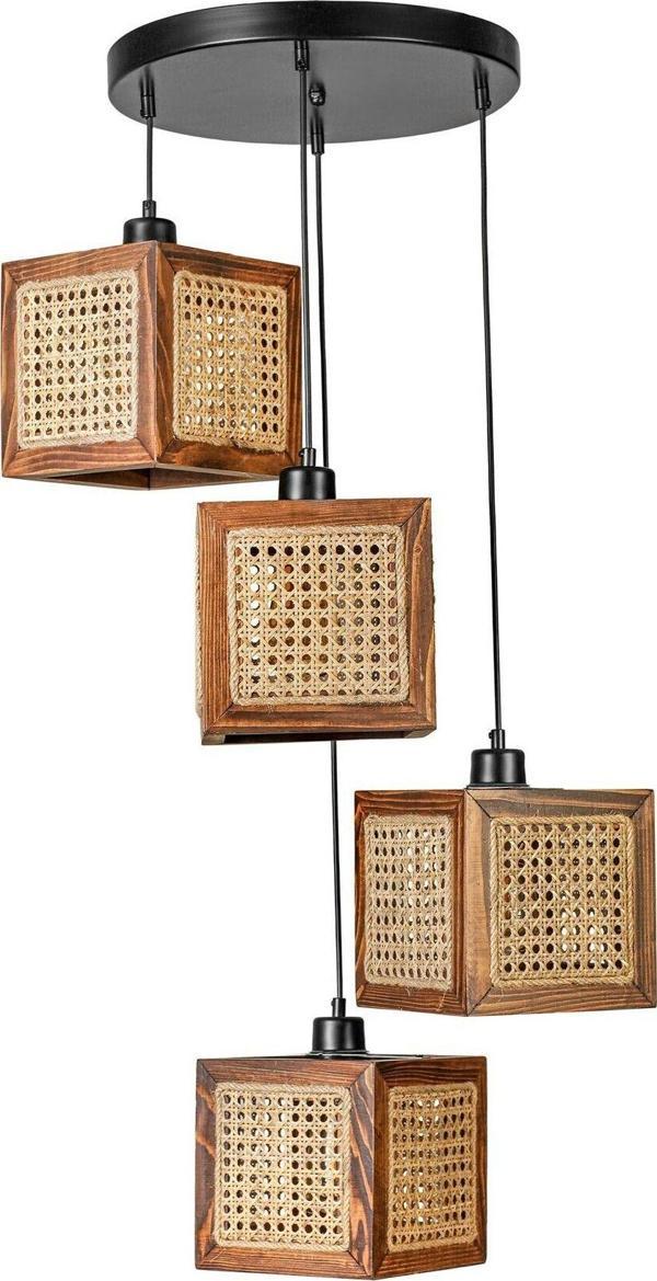 Lumexx Kumsal 4 Lü Tepsili Ceviz Rattan Avize - Image 1