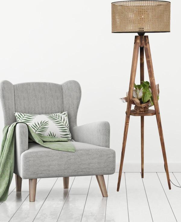 Lumexx Sehbalı Tripod Lambader Yanık Silindir Rattan Abajurlu - Image 1