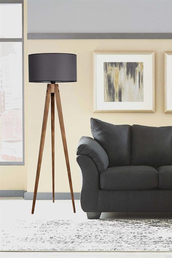 Lumexx Tripod Yanık Lambader Silindir Koyu Gri Abajurlu - Image 1