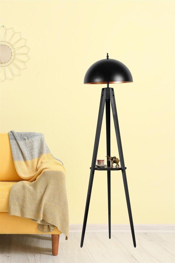 Lumexx Sehpalı Tripod Siyah Büyük Retro Başlıklı Lambader - Image 1
