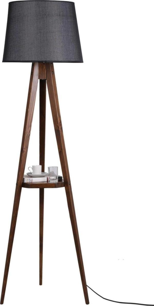 Lumexx Sehbalı Tripod Ceviz Lambader Pramit Hasır Siyah Abajurlu - Image 1