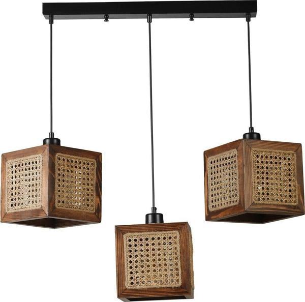 Lumexx Kumsal 3 Lü Sıralı Ceviz Rattan Avize - Image 1
