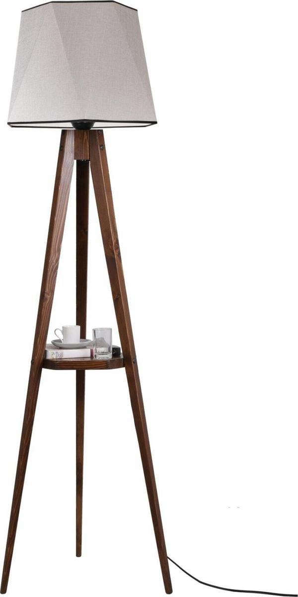 Lumexx Sehbalı Tripod Lambader Ceviz Altıgen Açık Hasır Gri Abajurlu - Image 1