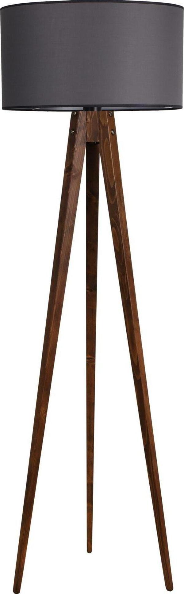 Lumexx Tripod Ceviz Lambader Silindir Koyu Gri Abajurlu - Image 1