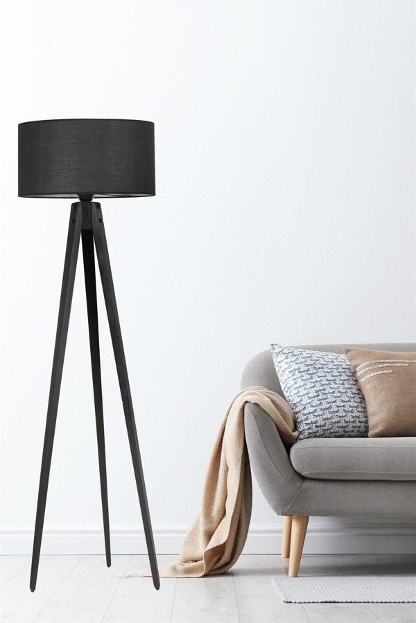 Lumexx Tripod Siyah Silindir Siyah Abajurlu Lambader - Image 1