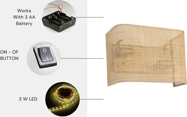 Lumexx Yeni Örgülü Pilli Rattan Abajurlu Dikdörtgen Aplik - Image 1