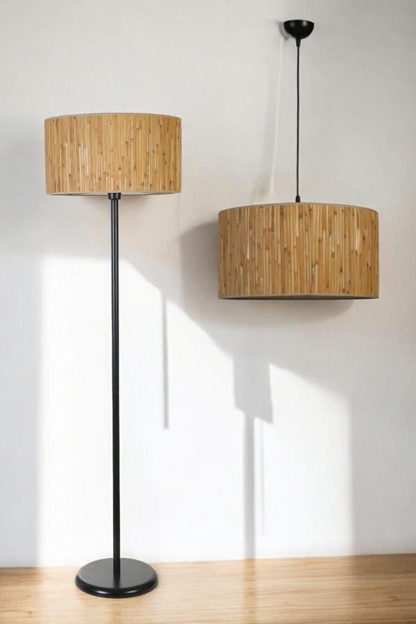 Lumexx Bambu 07 Avize Lambader Siyah 2 Li Set - Image 1