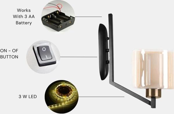 Lumexx Yeni Ruby Pilli Siyah Bal Camlı Aplik - Image 1