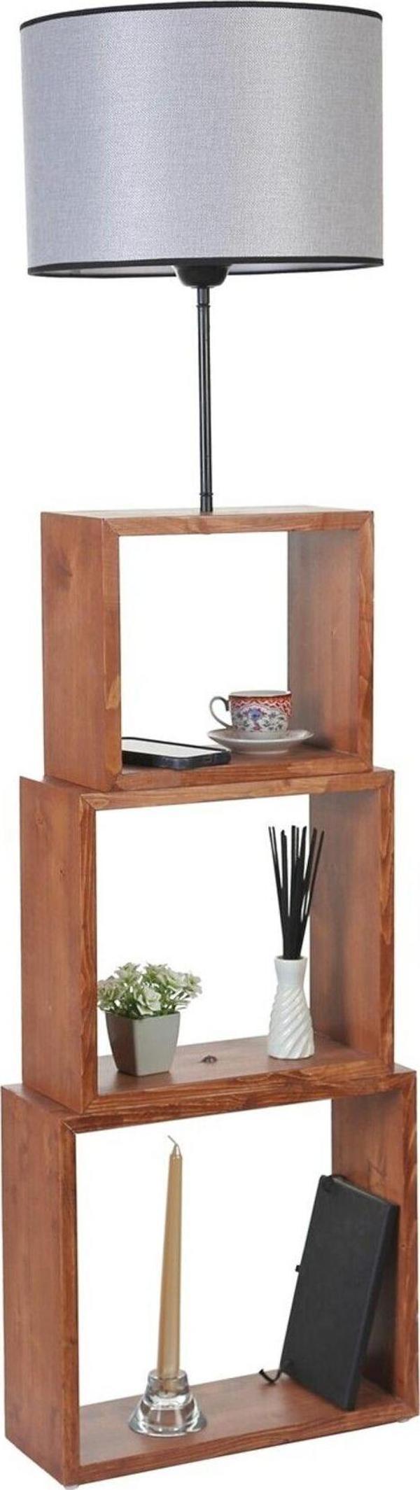 Lumexx Puzzle Ceviz Lambader Hasır Gri Abajurlu - Image 1