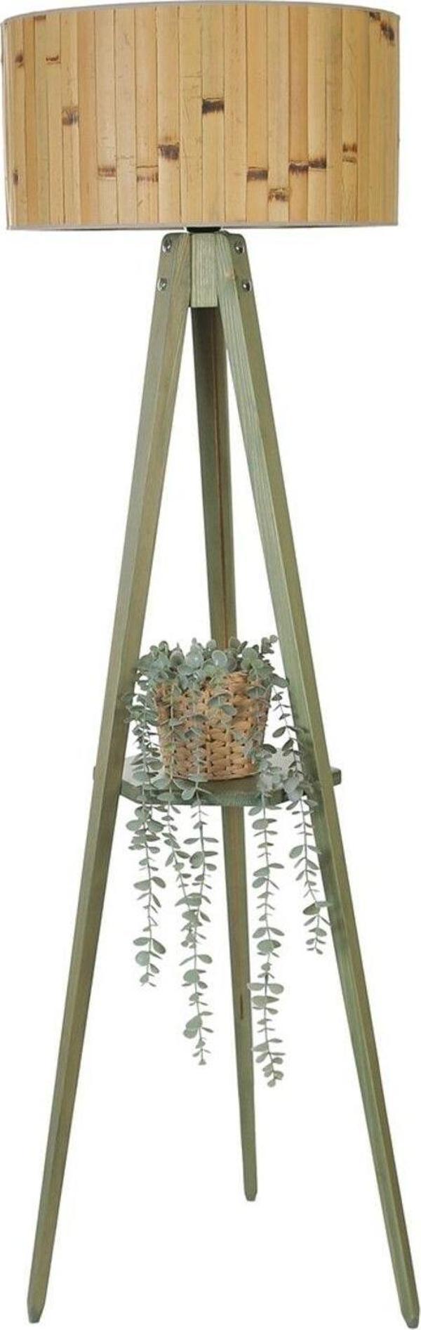 Lumexx Sehbalı Tripod Yeşil Lambader Silindir Bambu 02 Abajurlu - Image 1