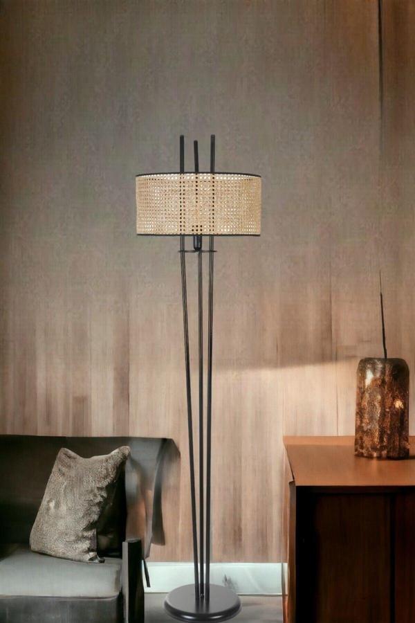 Lumexx Belen Siyah Lambader Silindir Rattan Abajurlu - Image 1
