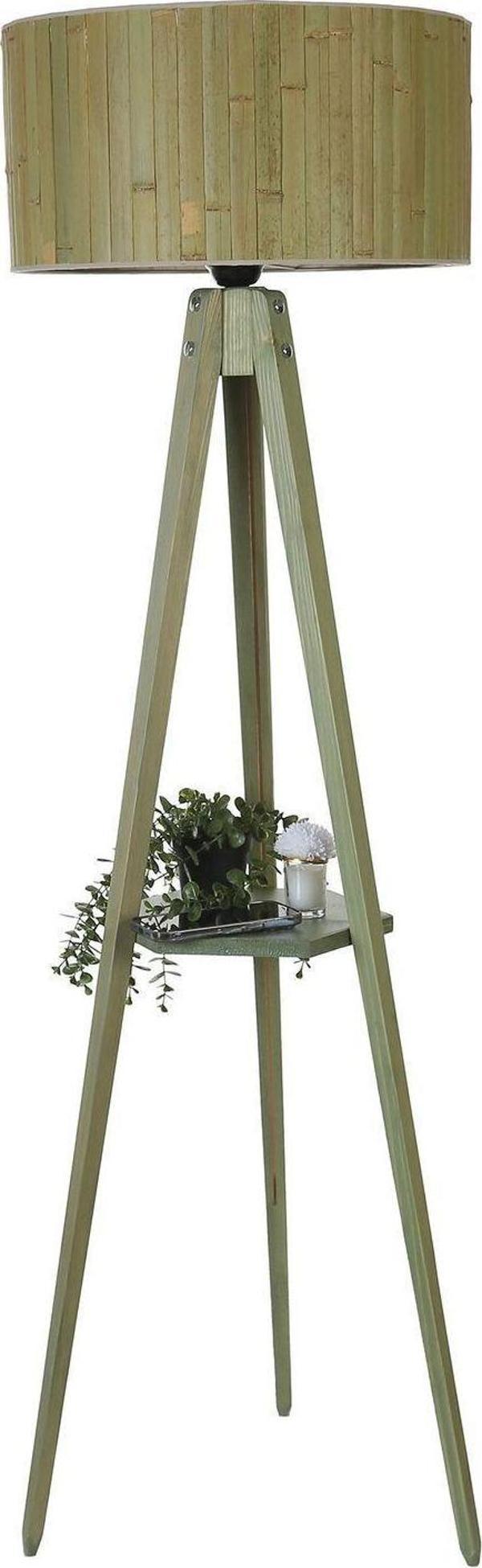 Lumexx Sehbalı Tripod Yeşil Lambader Silindir Bambu 03 Abajurlu - Image 1