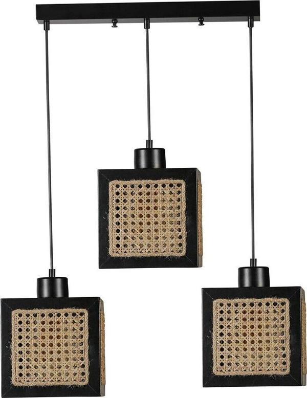 Lumexx Kumsal 3 Lü Sıralı Siyah Rattan Avize - Image 1