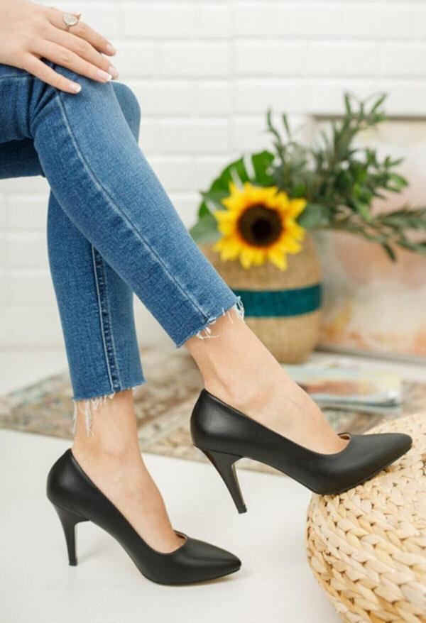Bay Armedon Kadın Ayakkabı Stiletto Siyah Cilt Ince Topuklu Ayakkabı Günlük Klasik 9 Cm 39 - Image 1