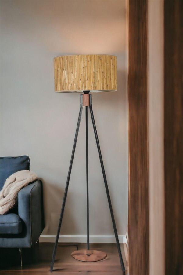 Lumexx Fısco Tripod Siyah Lambader Silindir Bambu 07 Abajurlu - Image 1