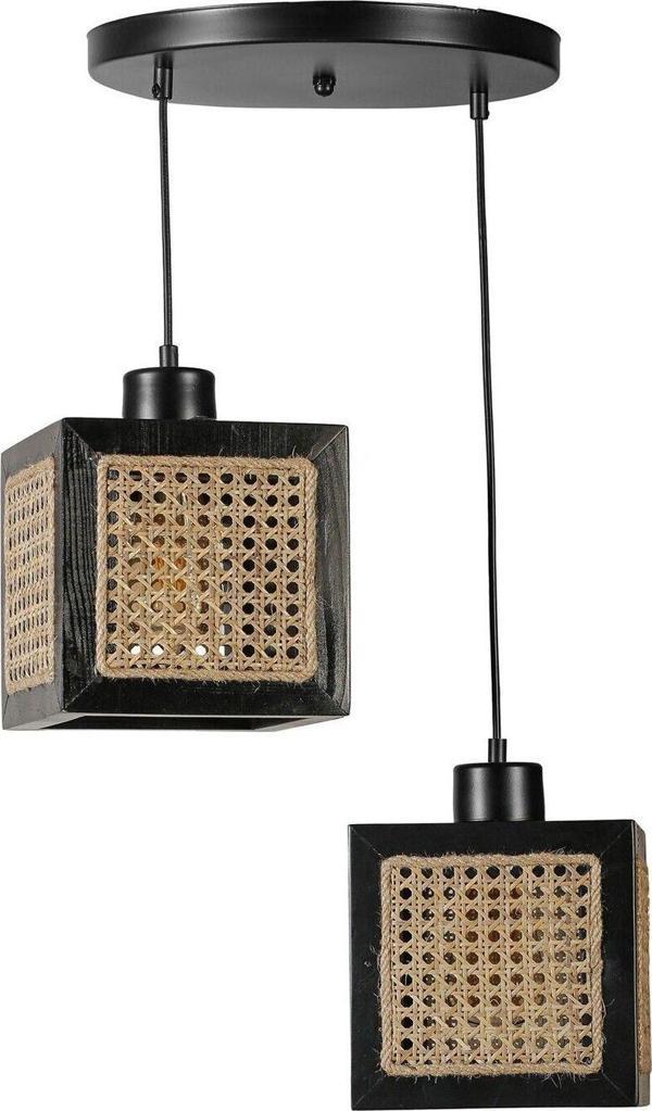 Lumexx Kumsal 2 Li Tepsili Siyah Rattan Avize - Image 1