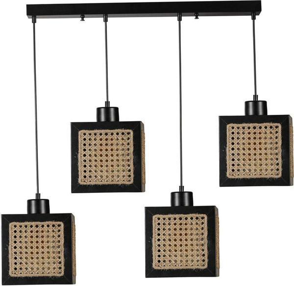 Lumexx Kumsal 4 Lü Sıralı Siyah Rattan Avize - Image 1