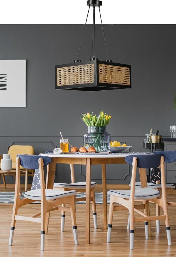 Lumexx Kumsal Kare 4 Lü Siyah Rattan Avize - Image 1