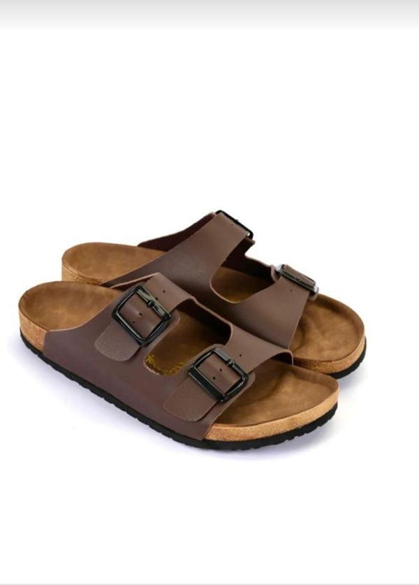 Bay Armedon Erkek Terlik Kahve Cilt Tokalı Unisex Günlük Terlik 40 - Image 1