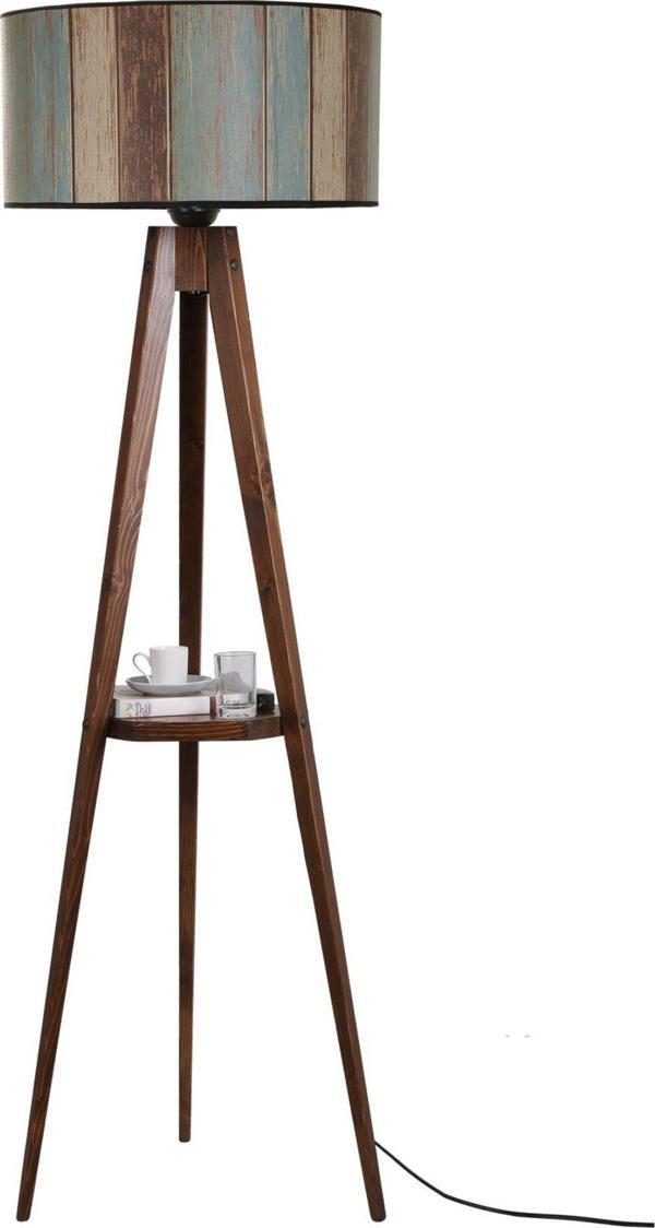 Lumexx Sehbalı Tripod Lambader Ceviz Silindir Renkli Abajurlu - Image 1