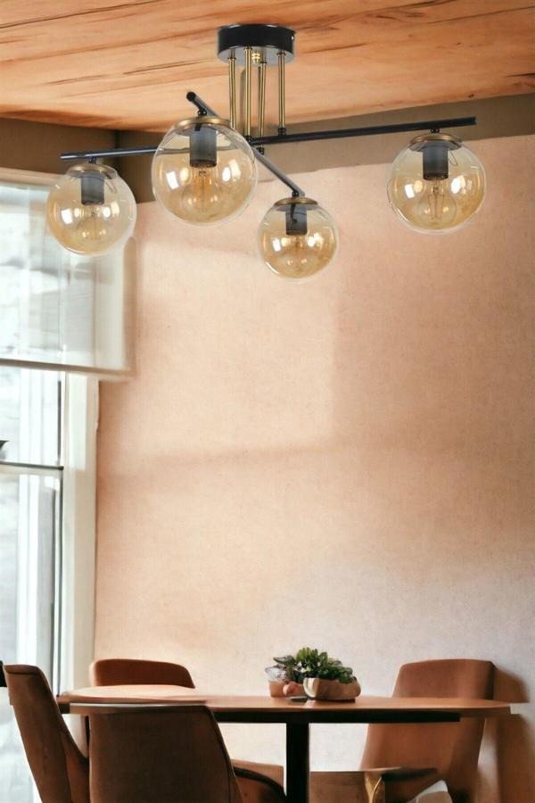 Lumexx Oslo 4 Lü Siyah Bal Camlı Avize - Image 1