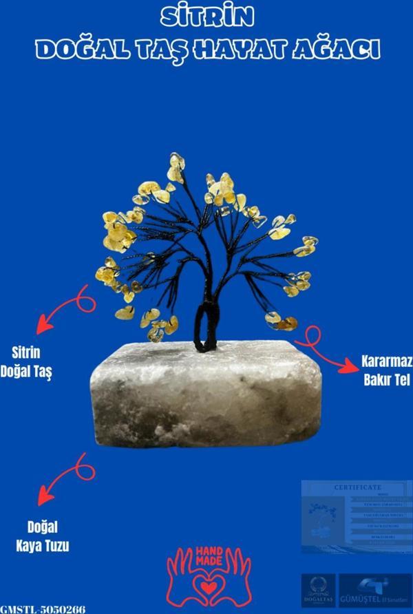 Sertifikalı Sitrin Orijinal Doğal Taş Hayat Ağacı Biblo El Yapımı Sürpriz Hediyeli - Image 1