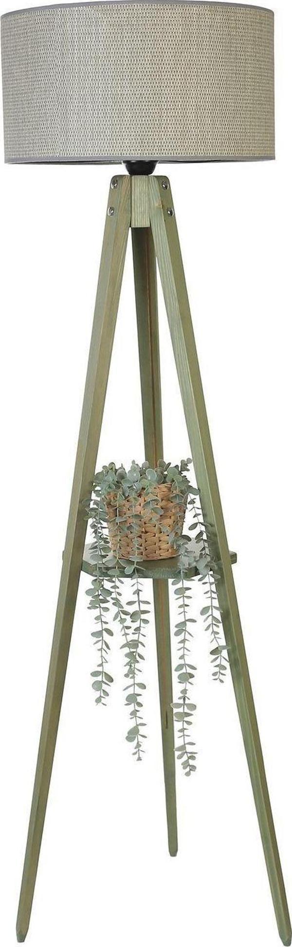 Lumexx Sehbalı Tripod Yeşil Lambader Silindir Bambu 06 Abajurlu - Image 1