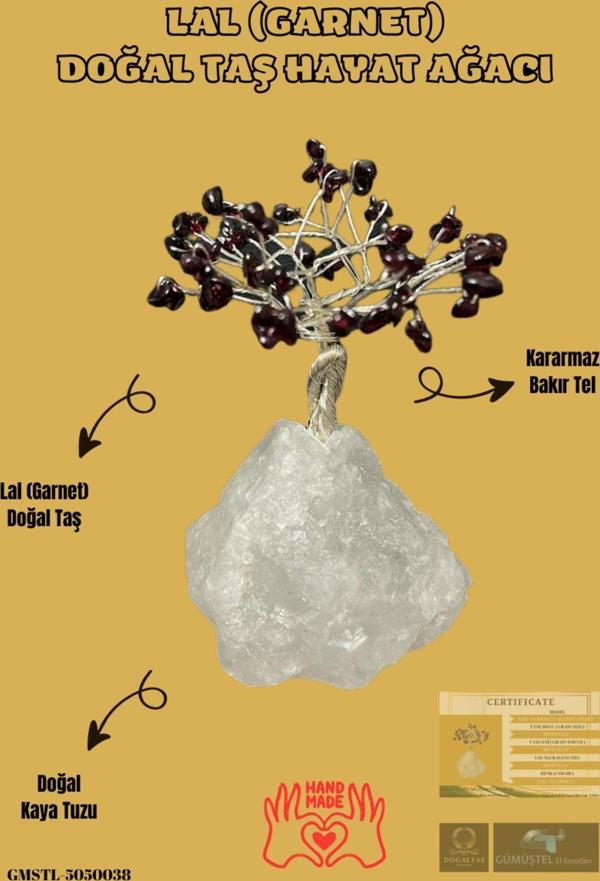 Sertifikalı Lal (Garnet) Orijinal Doğal Taş Hayat Ağacı Biblo El Yapımı Sürpriz Hediyeli - Image 1