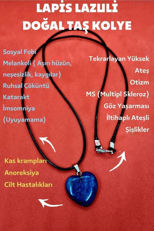 Sertifikalı Doğal Lapis Lazuli Taşı Kalp Kolye Zincir Dahil - Image 1