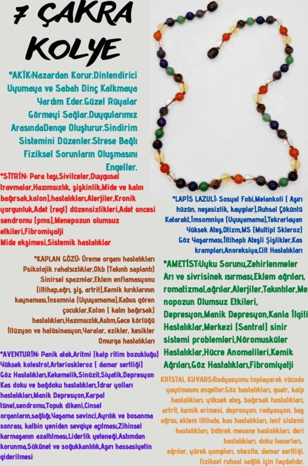 Doğal Taş 7 Çakra Tasarım Kolye Akik Sitrin Kaplan Gözü Aventurin Lapis Ametist Kuvars 6mm - Image 1