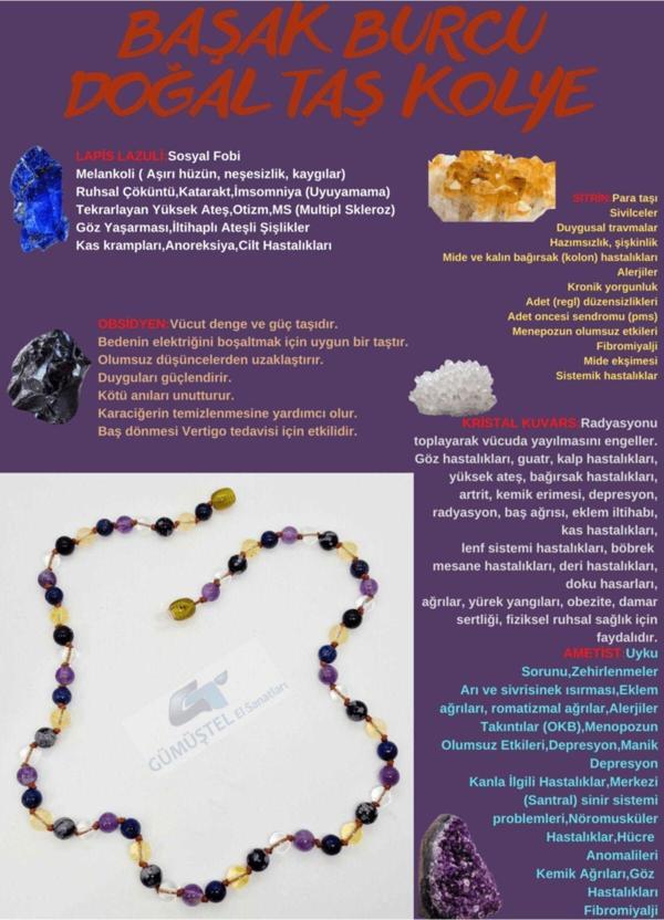 Sertifikalı Özel Tasarım Başak Burcu Kolye Lapis Lazuli Opal Obsidyen Kristal Kuvars Ametist - Image 1