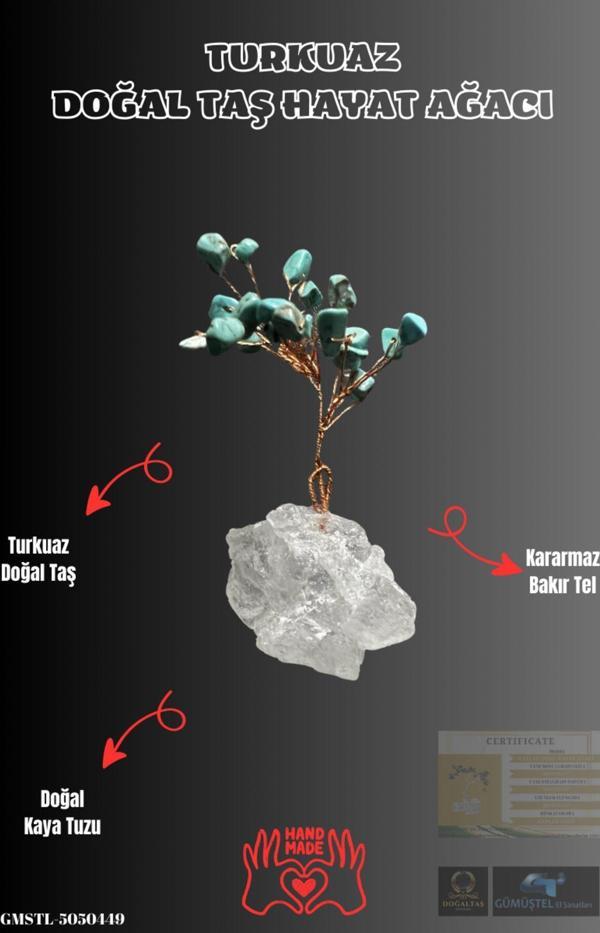 Sertifikalı Doğal Taş Turkuaz Taşı Dekoratif El Yapımı Ağaç - Image 1