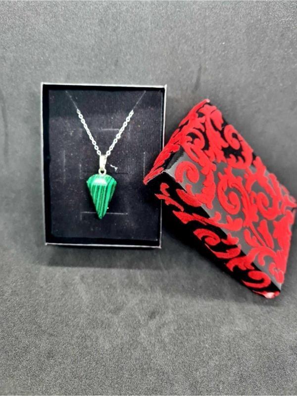 Sertifikalı Doğal Malahit Taşı Doğal Taş Pandül Kolye (SARKAÇ) - Image 1