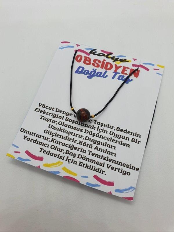 Sertifikalı Obsidyen Taşı Kolye Ayarlanabilir Orijinal Doğal Taş Çok Fonksiyonlu Kolye - Image 1