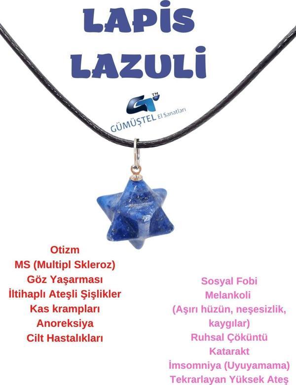 Sertifikalı Lapis Lazuli Doğal Taş Kolye Özel Kesim Zincir Hediyeli - Image 1