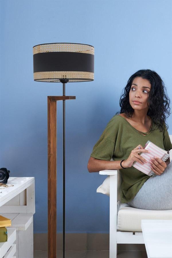 Lumexx Menekşe Ceviz Lambader Silindir 03 Rattan Abajurlu - Image 1